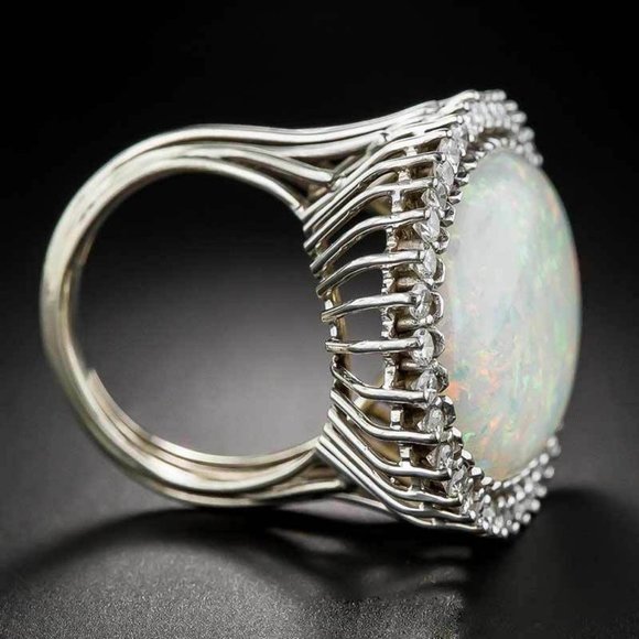 *NEW Huge Opal Diamond 925 Sterling Silver Ring - Picture 7 of 8
